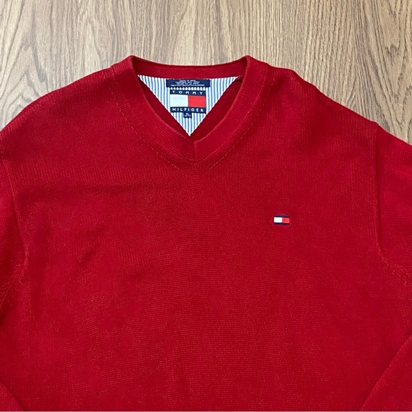 Vintage Tommy Hilfiger Men Size XL Knit Sweater Pullover Red Cotton - Picture 2 of 11